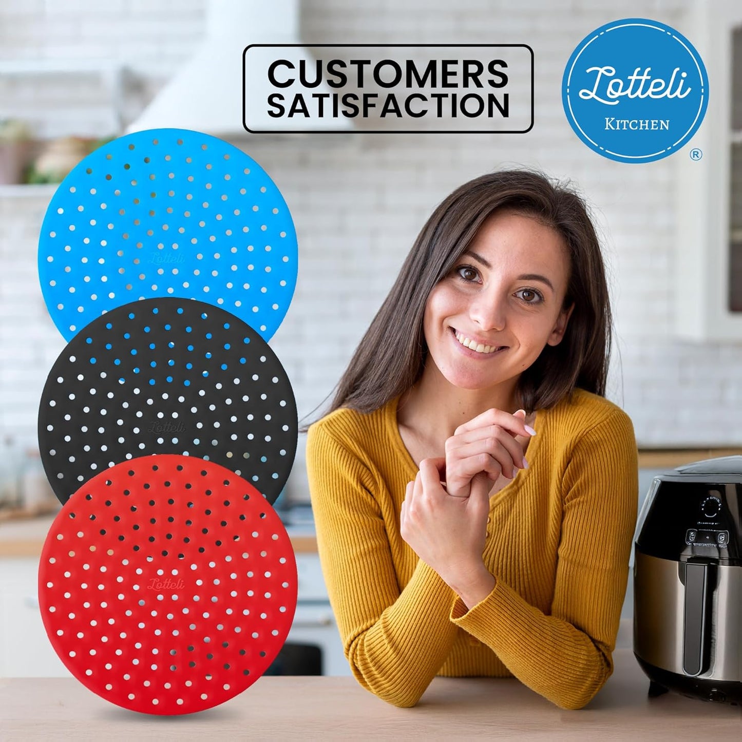 Collapsible Silicone Air Fryer Basket Liners Pot - AirFryer Liners Reusable Bowls for 5 Quart or Bigger - Air Fryer Accessories 2 Pack - Round Silicone Liners (Red & Black)