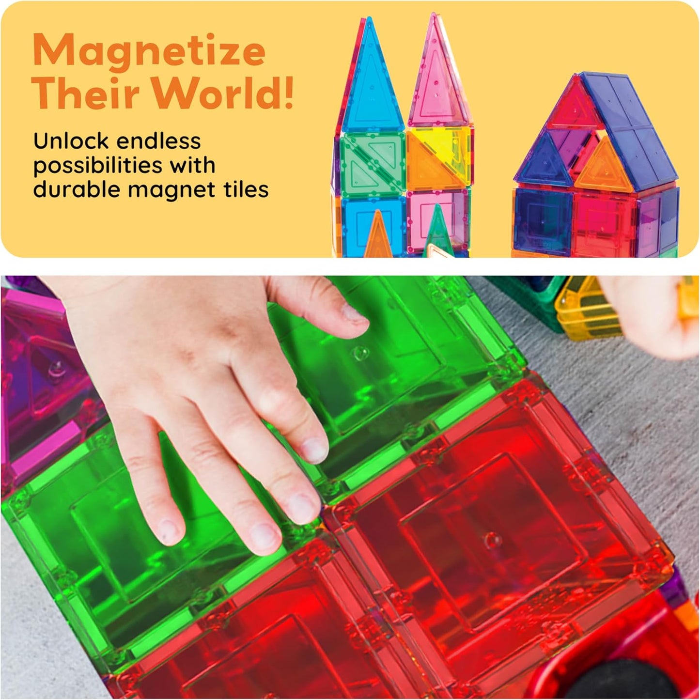 PicassoTiles 100 Piece Set 100pcs Magnet Building Tiles Clear Magnetic 3D Building Blocks Construction Playboards, Creativity beyond Imagination, Inspirational, Recreational, Educational Conventional