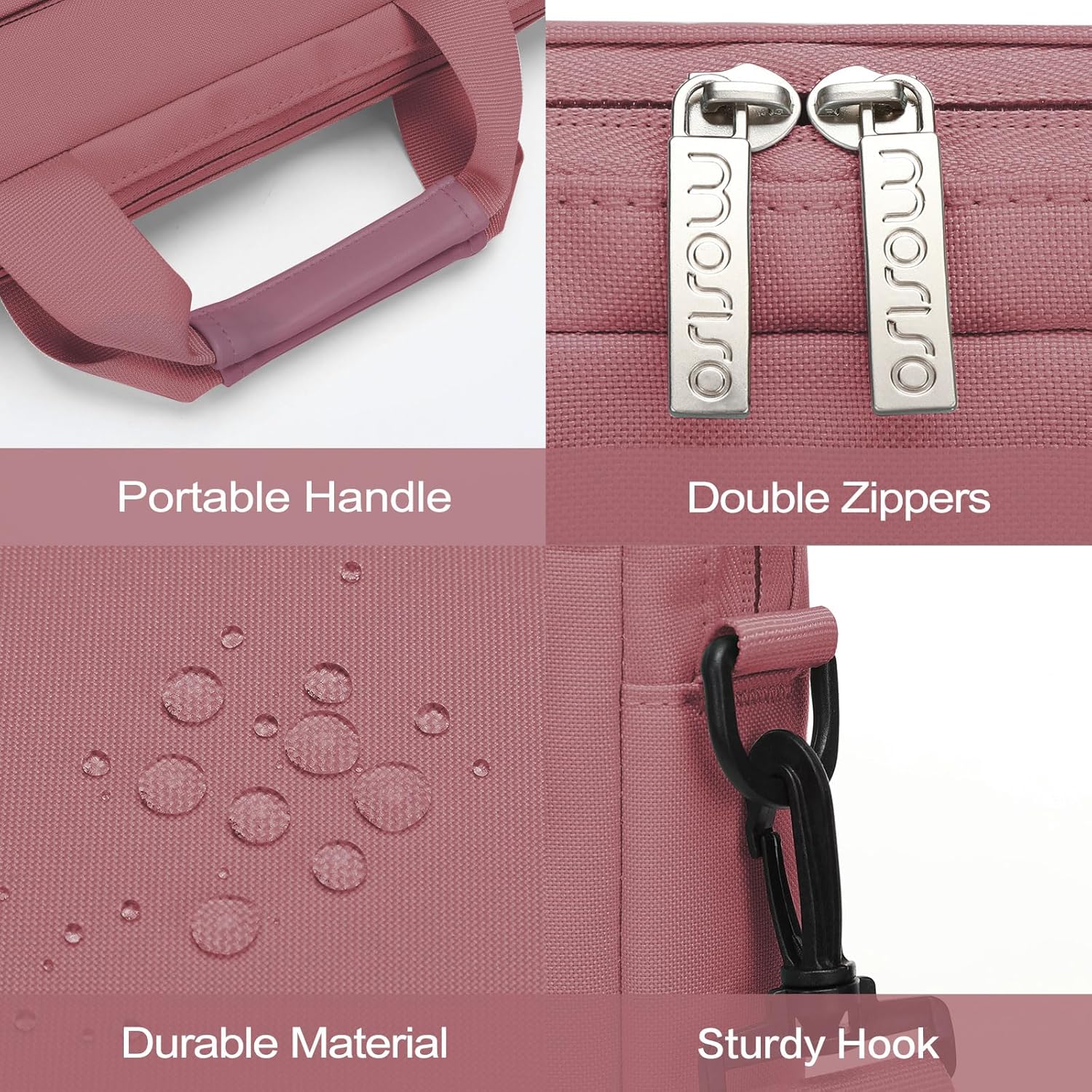 MOSISO Laptop Bag 16 inch, 15-15.6 inch Computer Shoulder Bag Compatible with MacBook Air 15 M4 M3 M2/Pro 16 M4 M3 M2 M1, Notebook &2 Raised&1 Flapover&1 Horizontal Pocket&Handle&Belt, Pink - PuriLite