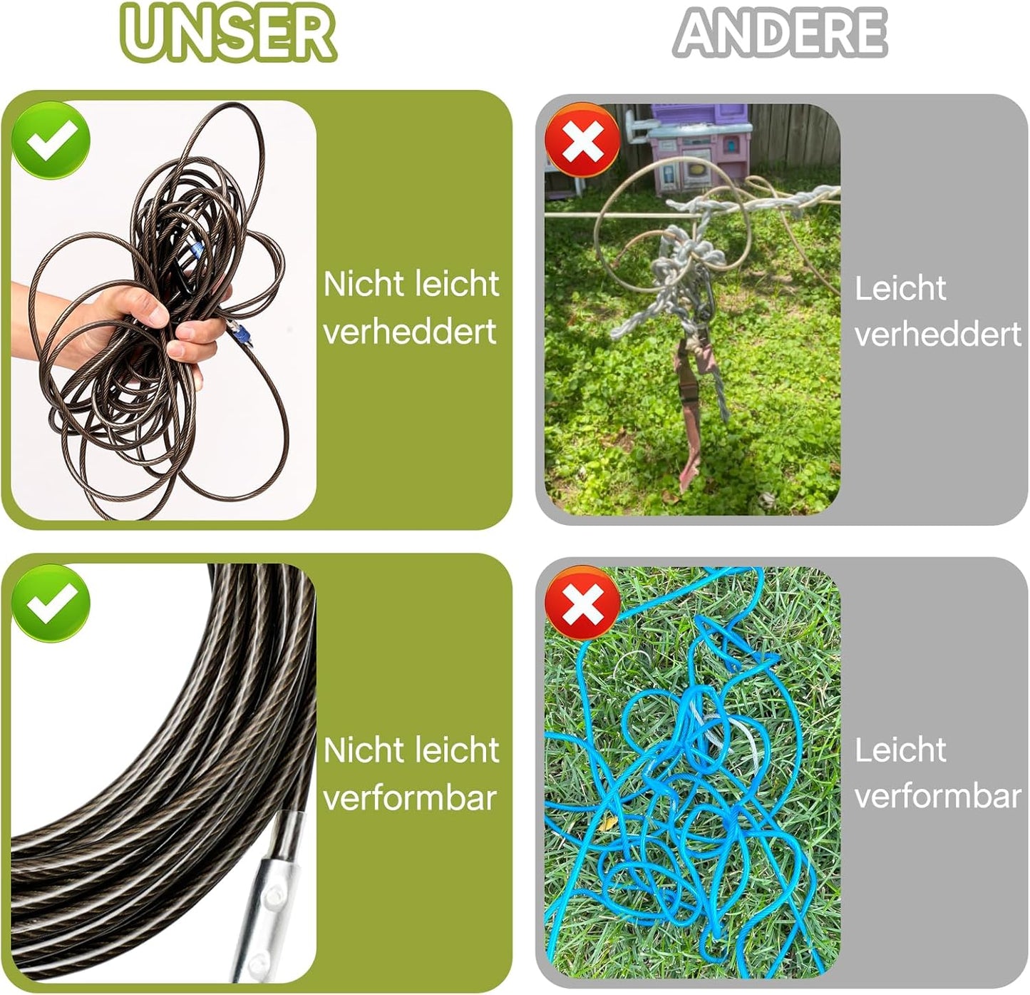 Furggis Dog Tie Out Cable,10/15/20/30/50FT Dog Run Cable for Yard and Camping Outdoor,Heavy Duty Dog Tether for Medium Large Dogs Chew Proof,1000lbs Break Strength,Reflective