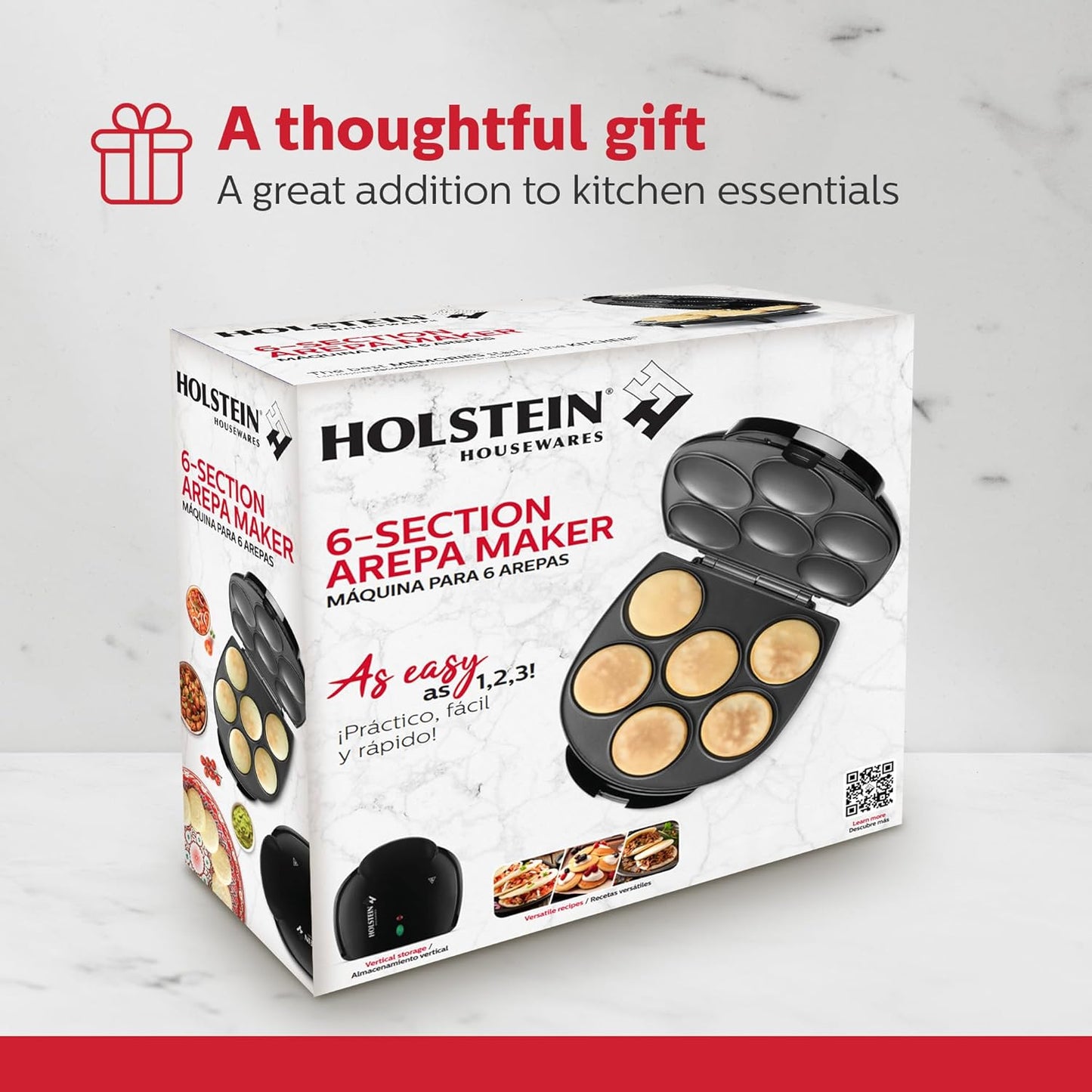 Holstein Housewares Arepa Maker - Non-Stick 6-Section Multi-Food Maker - Make Delicious Arepas, Pancakes, Corncakes, Tosti Arepa - Easy-to-Use - 6-PC - Black