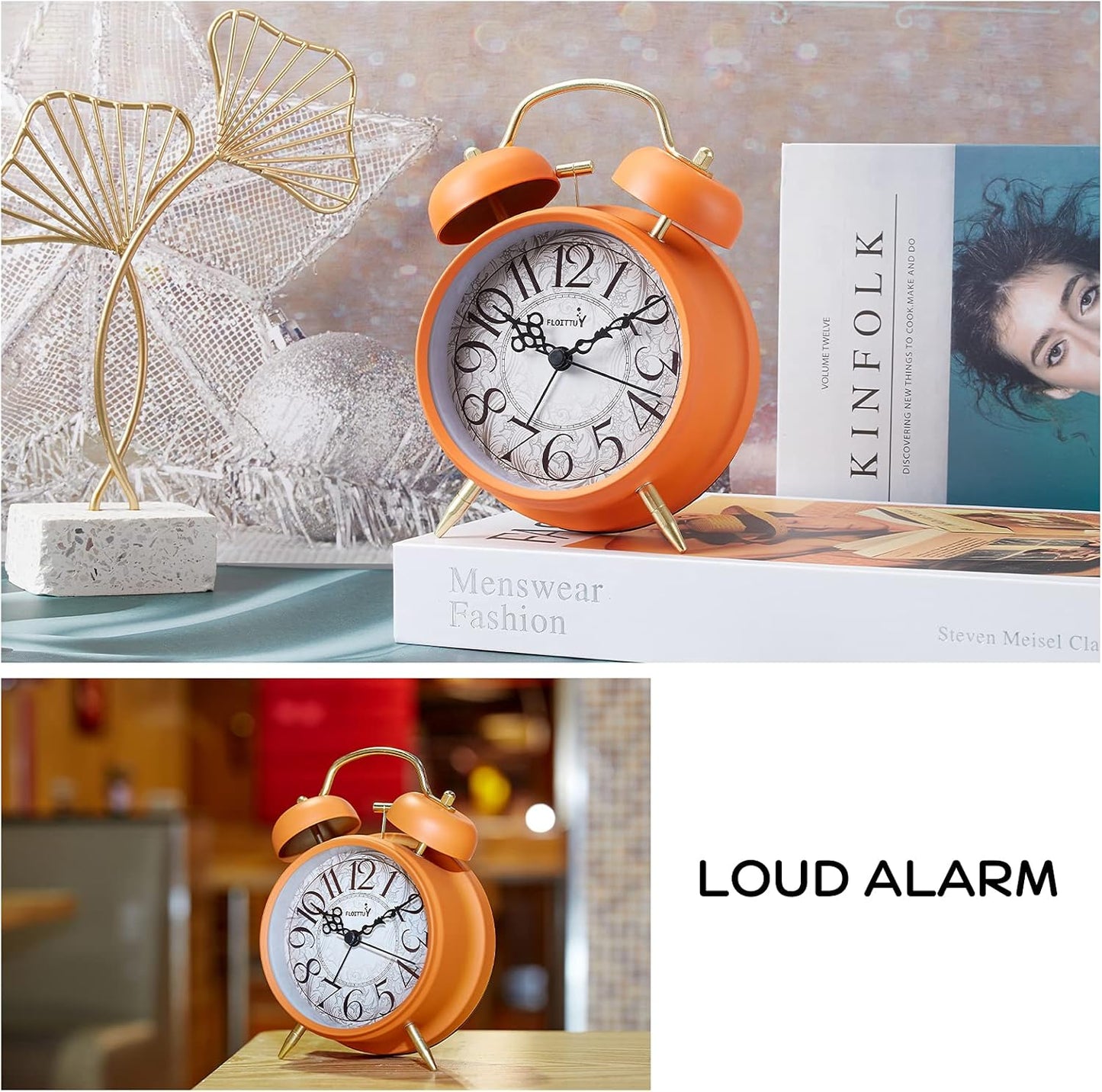 FLOITTUY Loud Alarm for Deep Sleepers 4'' Retro Twin Bell Alarm Clock with Backlight for Bedroom and Home Decoration(Retro White)
