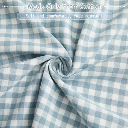 KKJIAF 3 Pieces Plaid Ruffle Twin Bed Sheets, Gingham Twin Sheet Set Comfy Breathable Ruffed Bed Sheet Set with 16 Inch Deep Pocket, Dusty Blue