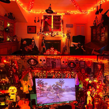 JMEXSUSS 66ft 200 LED Halloween Lights Outdoor, Orange String Lights Clear Wire, 8 Modes Orange Halloween Christmas String Lights Plug in for Tree Indoor Patio Garden Thanksgiving Decorations
