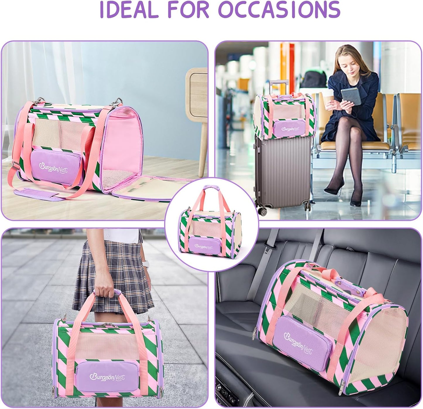 BurgeonNest Cat Carriers for Medium Cats Under 25 lbs, Pet Carrier for Cats with Unique Side Bag,Top Load Small Pet Carrier Soft-Sided Escape Proof with 4 Ventilated Windows