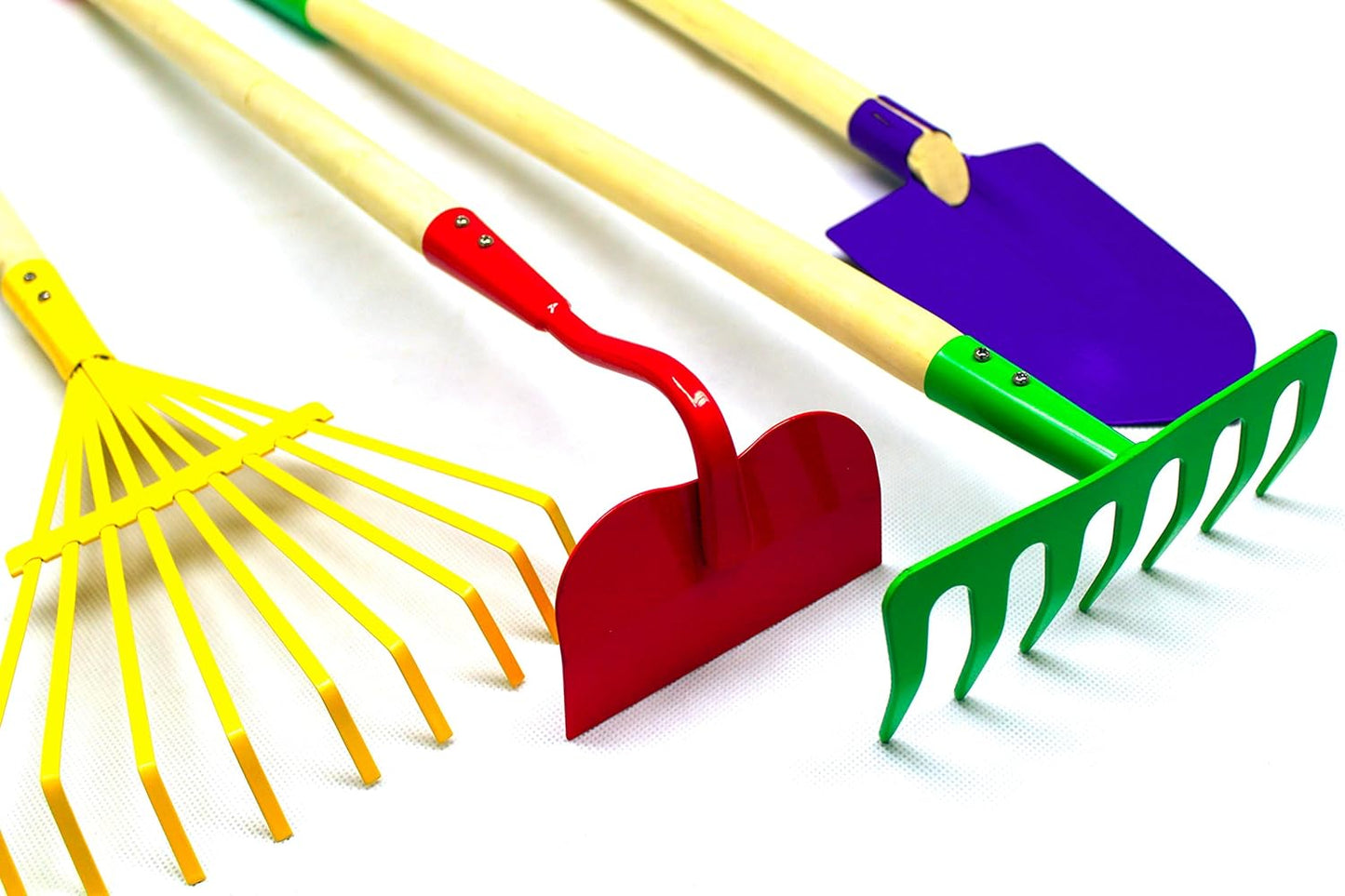 G & F Products 10018 JustForKids Kids Garden Tool Set Toy, Rake, Spade, Hoe and Leaf Rake, Reduced Size, 4-Piece