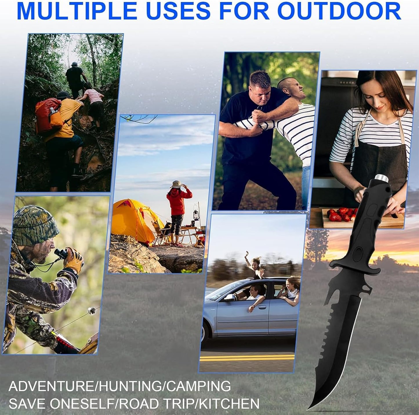 CLYZSTU Hunting Knife,Fixed-Blade Hunting Knives Multifunctional Survival Knife,5.7 Inch Blade Strong and Sharp Stainless Steel with Nylon Sheath For Outdoor Hunting Camping Fishing Hiking Self Defenses Field Survival S006B