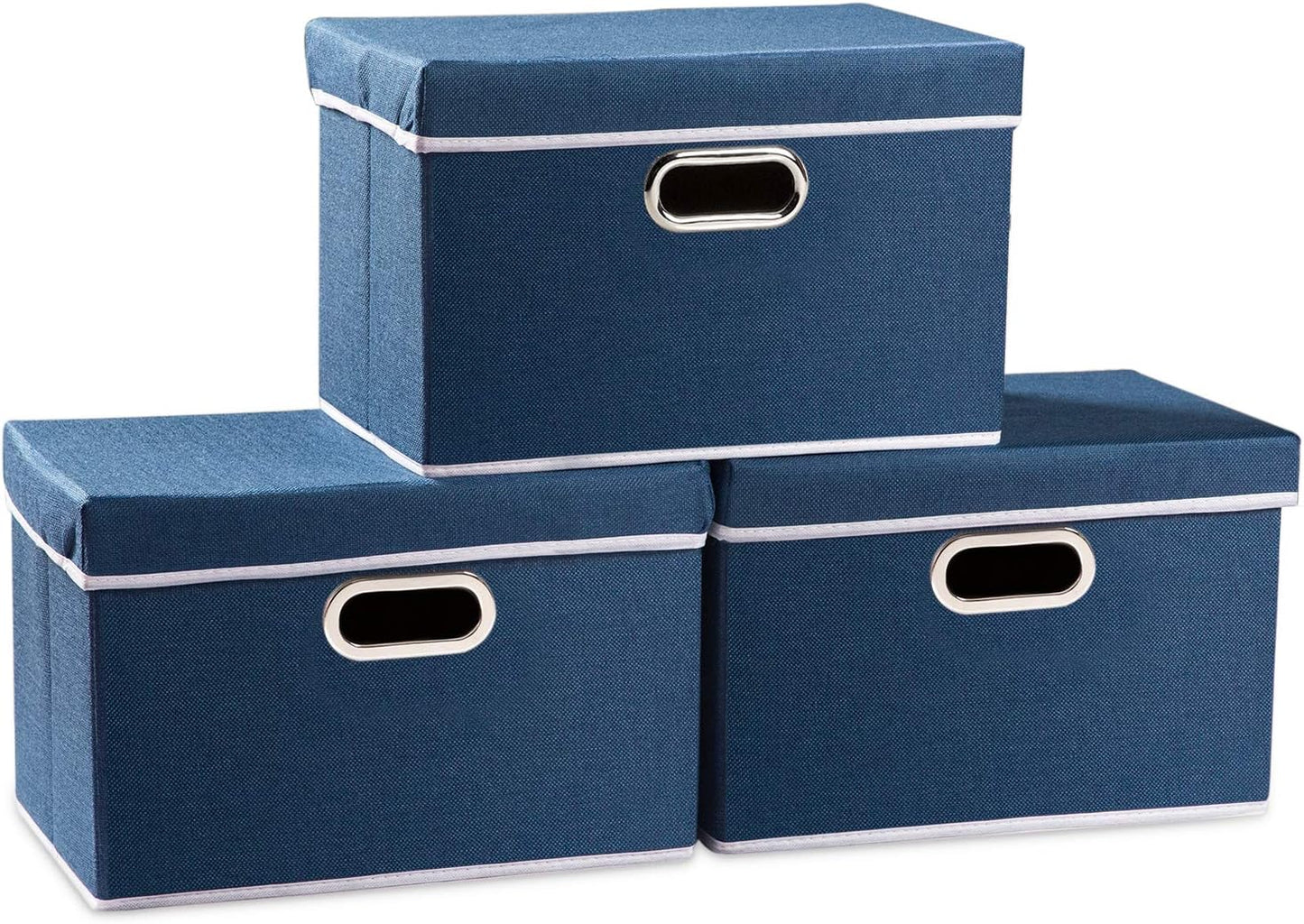 PRANDOM Large Foldable Storage Bin with Lid [1-Pack] Linen Fabric Decorative Storage Box Organizer Containers Basket Cube with Handles Divider for Bedroom Closet Office Living Room (17.7x11.8x11.8")