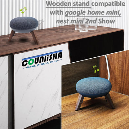 Real Wood Mount Compatible for Google Home mini,nest mini Speaker,Tripod Mount Holder with Metal Frame,Anti-Slip Safe Stable Wooden Stand for Home Mini on Desk (Walnut)