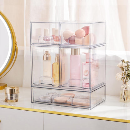 Vtopmart 3 Pack Stackable Clear Plastic Drawer Organizer, Makeup Organizers and Storage for Eyeshadow Palettes, Cosmetics, Beauty Supplies, Ideal for Vanity, Desk, Office, Bathroom Organization