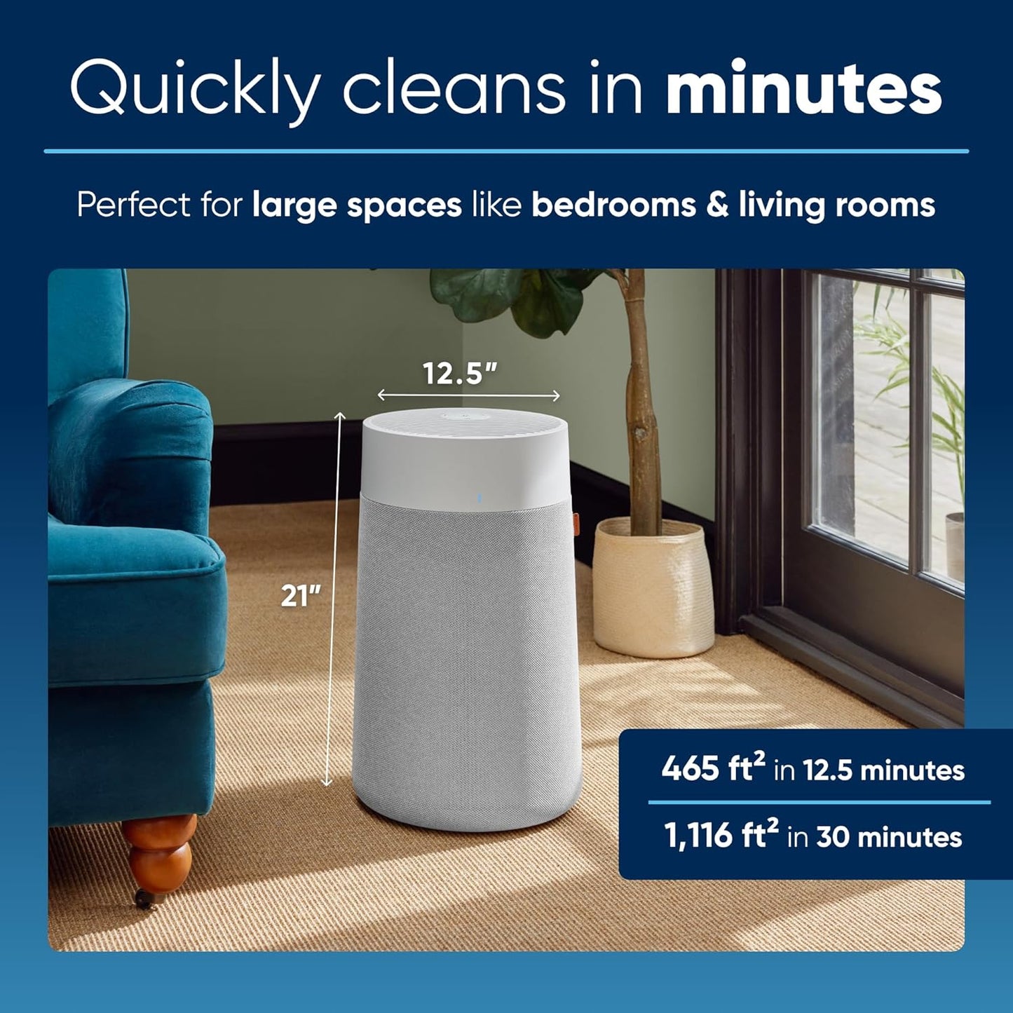BLUEAIR Air Purifiers for Medium Rooms, Bedroom, Kitchen, Cleans 1,858 sqft in one hour, HEPASilent Smart Air Cleaner for Home, Pets, Allergies, Dust, Mold, Smoke - Blue Pure 311i Max
