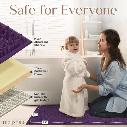 Soft Plush Chenille Bathroom Rug, Absorbent Microfiber Bath Mat, Machine Washable, Non-Slip Grip, Quick-Dry, Thick Shag Carpet Great for Bath, Shower Floor, Bedroom, or Door Mat (Beige, 17x24)