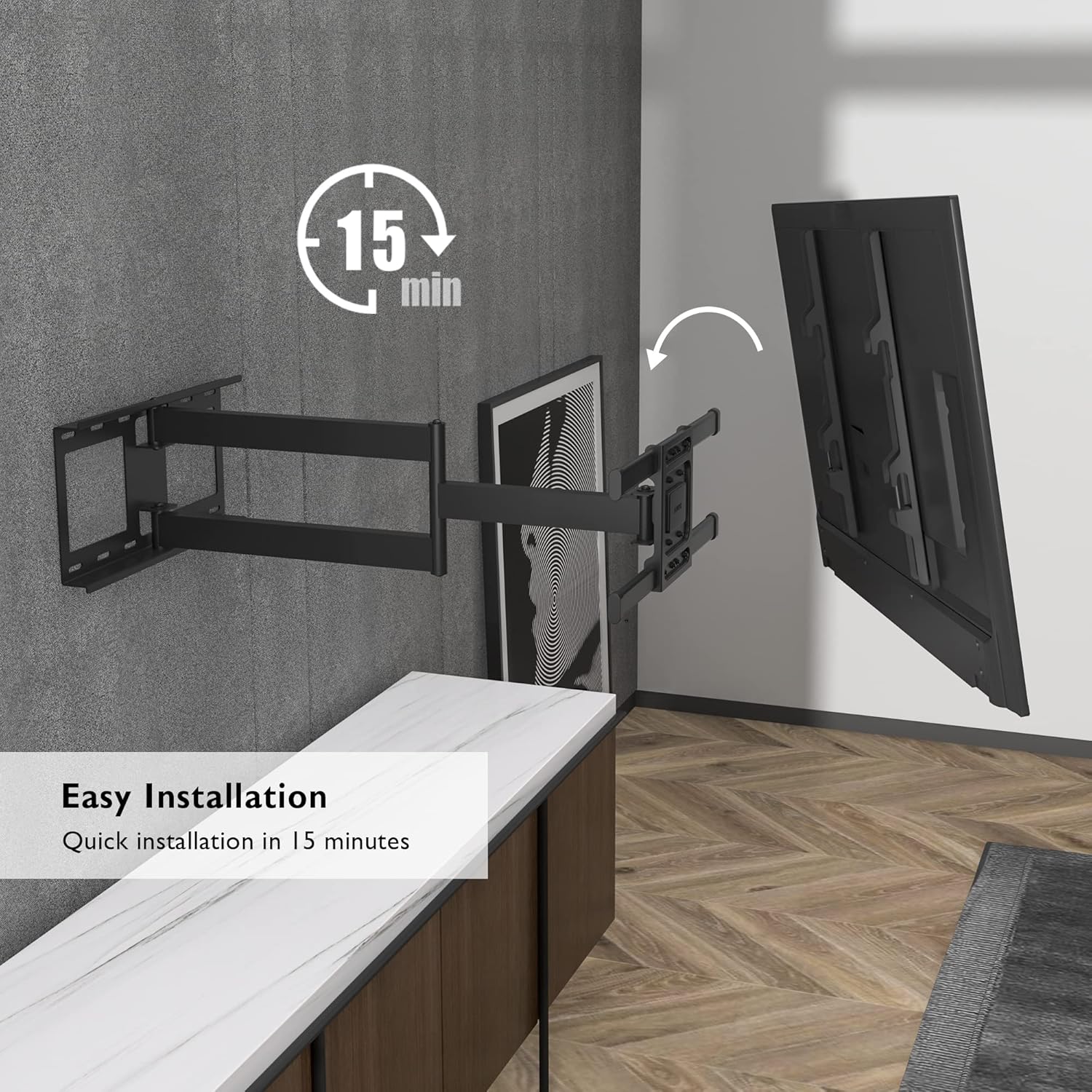 BONTEC TV Wall Mount with Extra Long Articulated Arm for 32-75 Inch TVs, 32.7” Extension, Holds Up to 132lbs, Full Motion Dual Arm Bracket with Tilt, Swivel & Level Adjustment, Max VESA 600x400mm - PuriLite