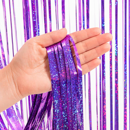 GREATRIL Iridescent Party Tinsel Fringe Backdrop Decorations - Holographic Foil Streamers Curtain for Mermaid/Under The Sea/Frozen/Ocean/Disco/Birthday Themed 3.2ft x 6.5ft - 2 PCS