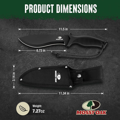Mossy Oak Survival Hunting Knife with Sheath, 11-1/2-inch Fixed Blade Tactical Bowie Knife, Premium Stainless Steel Blade for Camping, Outdoor, Bushcraft