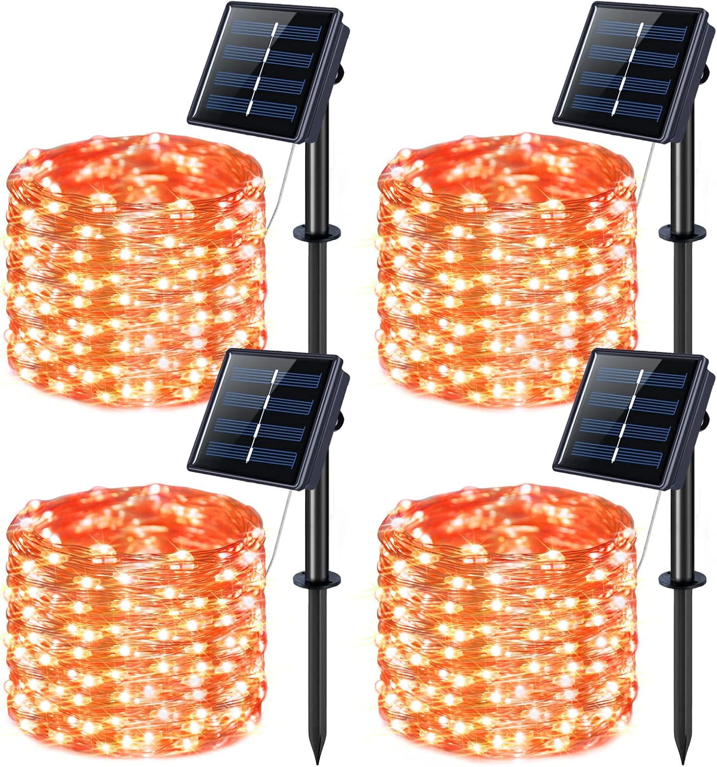 Solar Halloween Decoration Lights, JMEXSUSS 2 Pack 33FT 100 LED Orange and Purple Halloween String Lights, Halloween Lights with 8 Modes for Halloween Tree Yard Outdoor Spooky Party Garden Decorations
