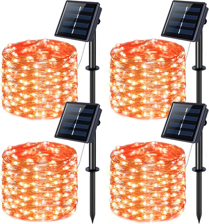 Solar Halloween Decoration Lights, JMEXSUSS 2 Pack 33FT 100 LED Orange and Purple Halloween String Lights, Halloween Lights with 8 Modes for Halloween Tree Yard Outdoor Spooky Party Garden Decorations