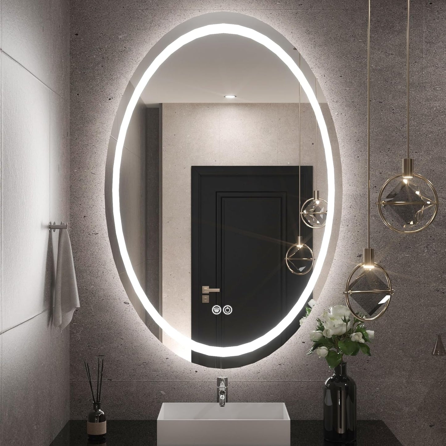 TETOTE 28 Inch Round LED Bathroom Vanity Mirror, Anti-Fog Dimmable Lights IP54 Waterproof Circle Makeup Wall Mounted Mirror