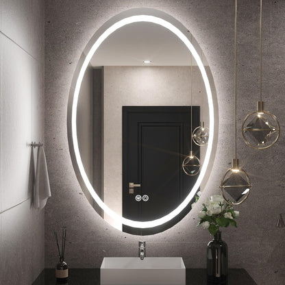 TETOTE 28 Inch Round LED Bathroom Vanity Mirror, Anti-Fog Dimmable Lights IP54 Waterproof Circle Makeup Wall Mounted Mirror