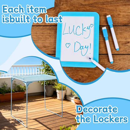 Blue Locker Organizer Kit -15Pcs Back to School Supplies Locker Accessories Kits Includes Shelf, Locker Mirror, Magnetic Whiteboard, Whiteboard Eraser, Pen Holder, Marker, Round Magnet, Flower Magnet