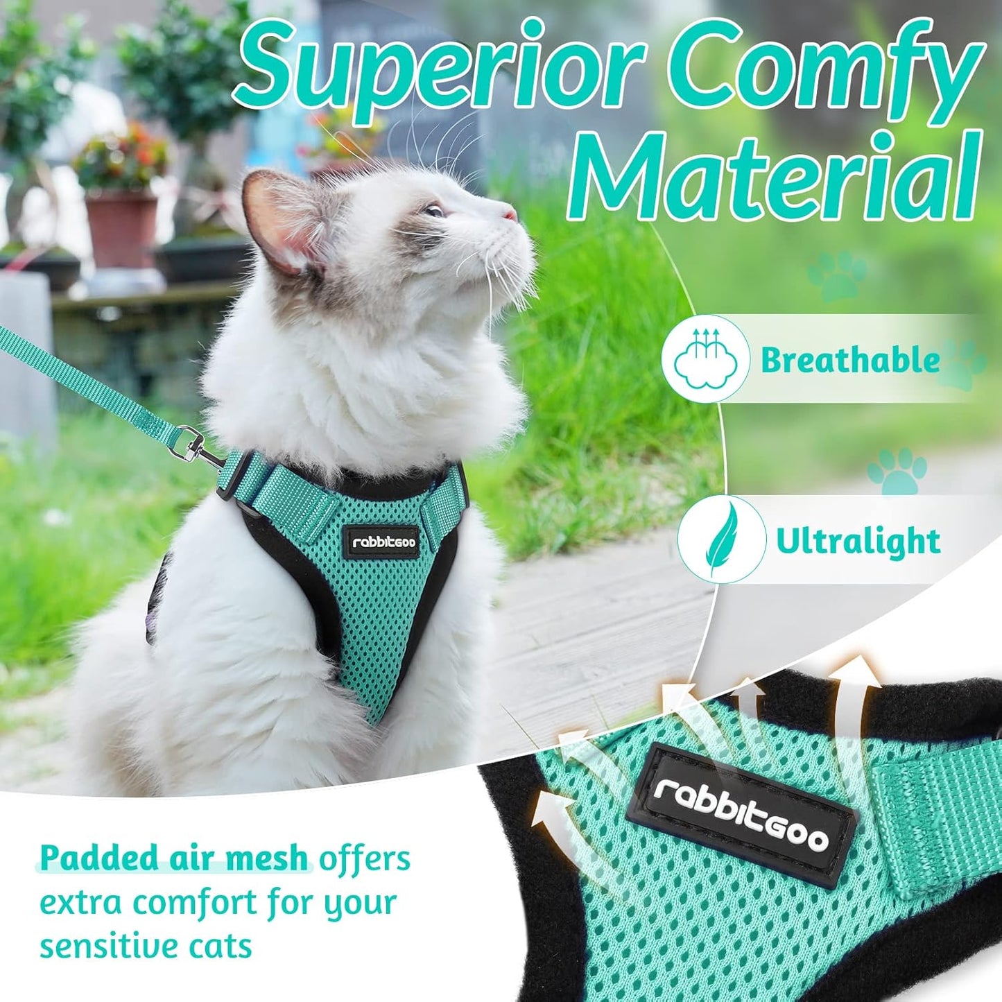 rabbitgoo Cat Harness and Leash for Walking, Escape Proof Soft Adjustable Vest Harnesses for Small Medium Cats, Easy Control Breathable Reflective Strips Jacket, XS, Black