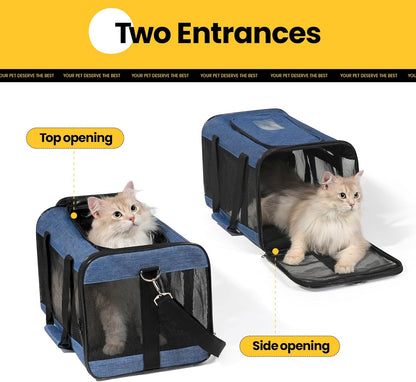 Conlun Cat Carrier Airline Approved, Soft-Sided Dog Carrier with Inner Safety Leash, Pet Transport Carrier for Small-Medium Cats Puppies up to 15 Lbs, Collapsible Travel Kitten Carrier Bag -Black M