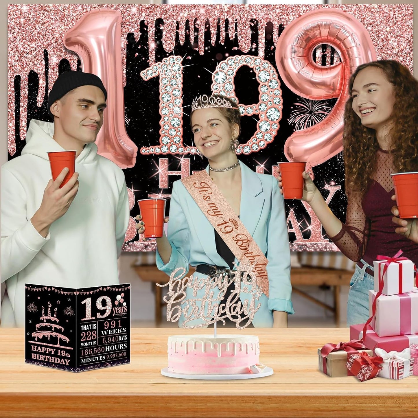 40th Birthday Decorations for Women,32pcs 40th Birthday Party Decorations,Including Backdrop, Crown,Sash,banner, Hanging Swirl,Cake Topper,balloons,Paper Fans,Anniversary Card and paper fans