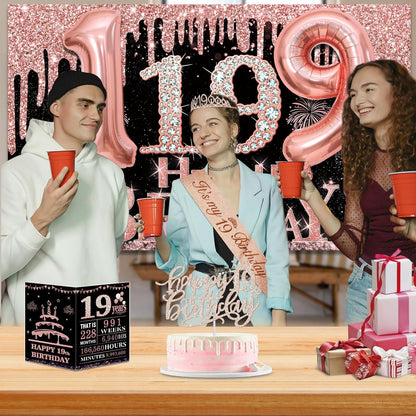 40th Birthday Decorations for Women,32pcs 40th Birthday Party Decorations,Including Backdrop, Crown,Sash,banner, Hanging Swirl,Cake Topper,balloons,Paper Fans,Anniversary Card and paper fans