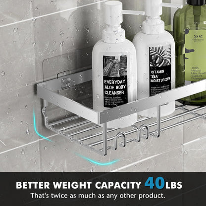 Moforoco Shower Caddy Shelf Organizer Rack, Self Adhesive Black Bathroom Shelves Basket, Home Farmhouse Wall Shower Inside Organization and Storage Decor Rv Accessories, First Apartment Essentials