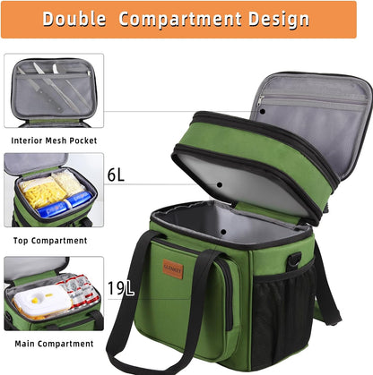 Expandable Large Lunch Bag, Double Deck Insulated Lunch Box Leakproof Durable Soft Cooler Bag for Men Women Adults Work Construction Beach Picnic Daytrip,16L,Black, GLENKEY