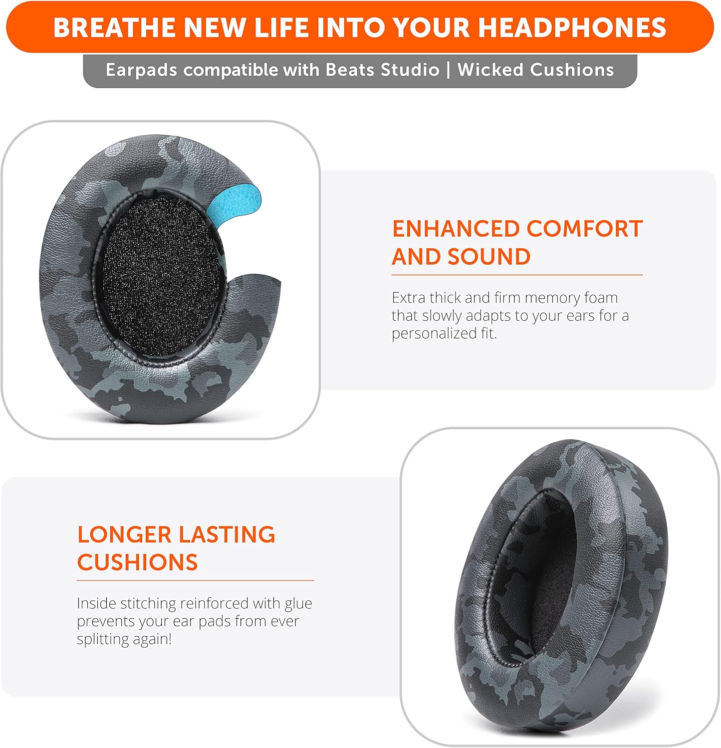 WC Wicked Cushions Replacement Ear Pads for Beats Studio 2 & 3 (B0501, B0500) Wired & Wireless | Does NOT Fit Beats Solo | Softer PU Leather, Enhanced Foam & Stronger Adhesive | Black