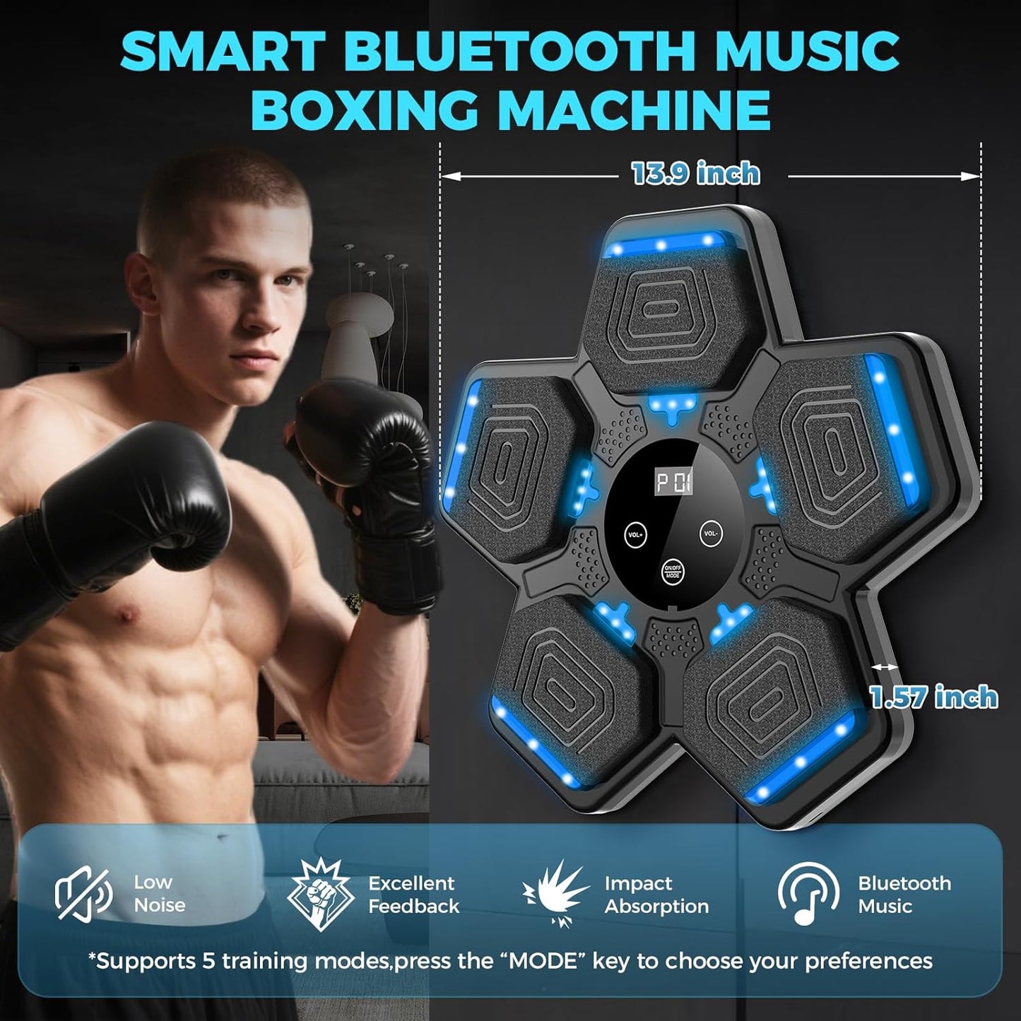Smart Music Boxing Machine with Wall-Mounted Punching Pad and Gloves – Interactive Home Fitness Trainer for Adults and Kids - PuriLite