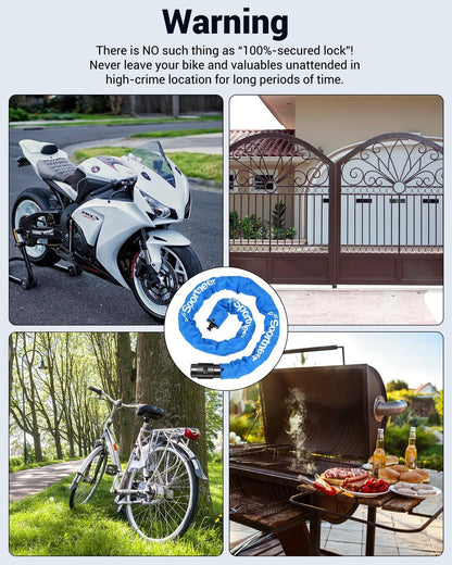 Sportneer Bike Lock Anti-Theft Bicycle Chain Lock Heavy Duty 0.32inch/8mm Thicker Motocycle Lock High Security with 2 Keys for Bike, Scooter, Moto, Door, Gate Fence
