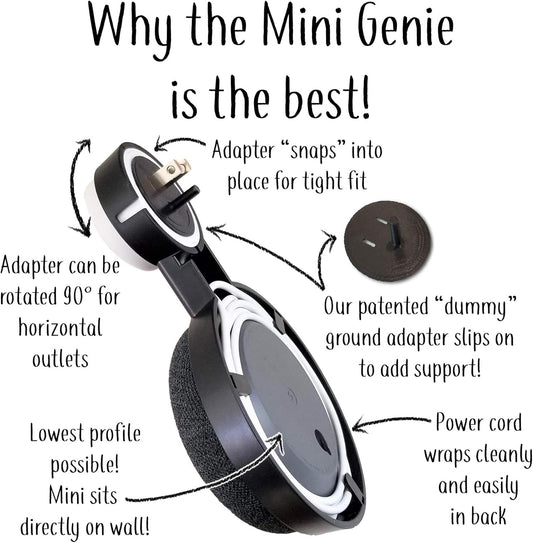 The Mini Genie for Google Nest Mini (2nd Gen) | Cleanest Design | Lowest Profile | No Ugly Bulk | Vertical or Horizontal | Outlet Wall Mount Hanger Stand (White, 1-Pack) - PuriLite