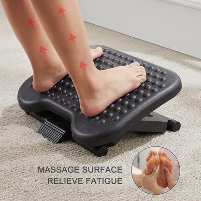 HUANUO Adjustable Footrest Under Desk - Ergonomic Foot Rest with 3 Height Position - 30 Degree Tilt Angle Adjustment for Home, Office, Non-Skid Massage Surface Texture Improves Comfort