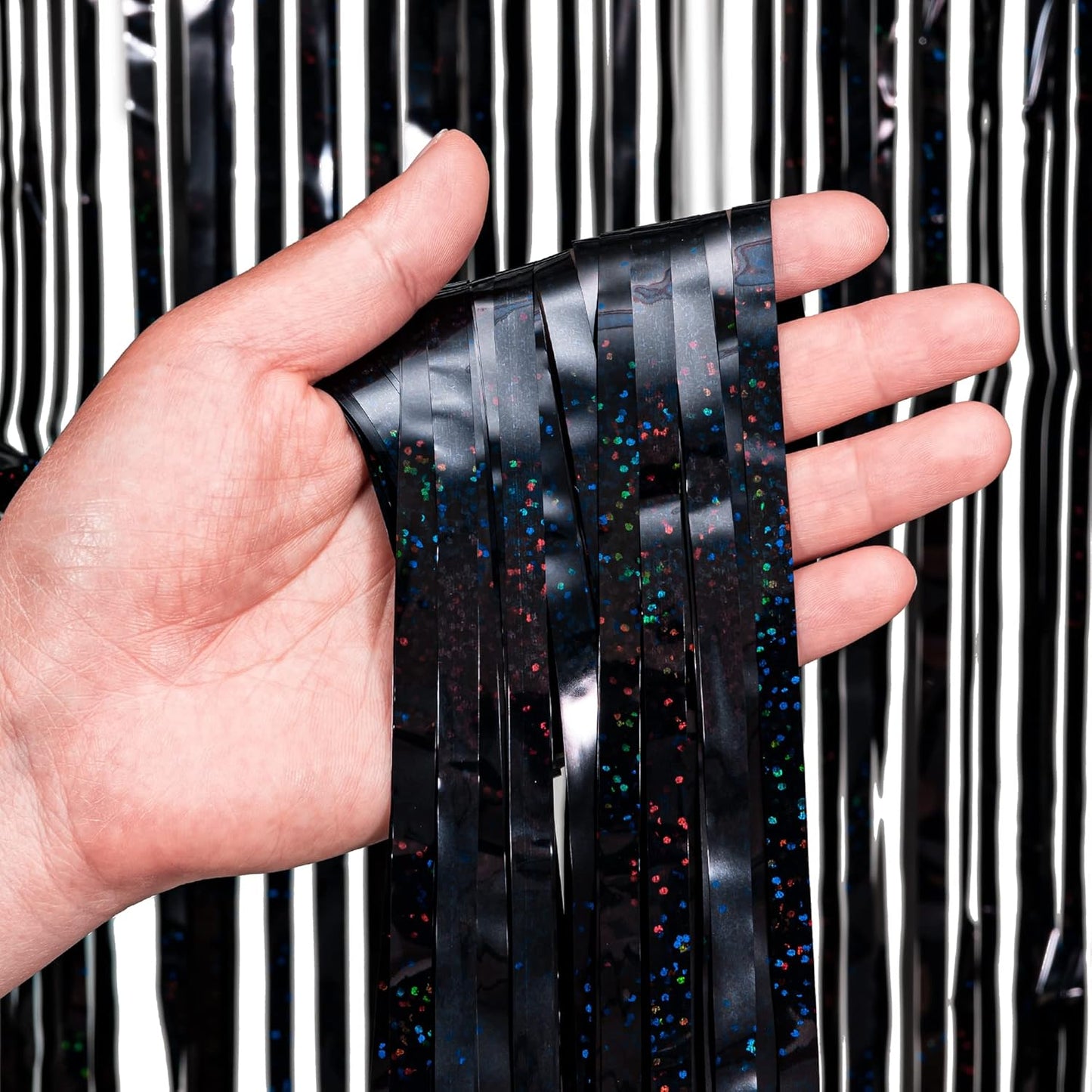 GREATRIL Iridescent Party Tinsel Fringe Backdrop Decorations - Holographic Foil Streamers Curtain for Mermaid/Under The Sea/Frozen/Ocean/Disco/Birthday Themed 3.2ft x 6.5ft - 2 PCS