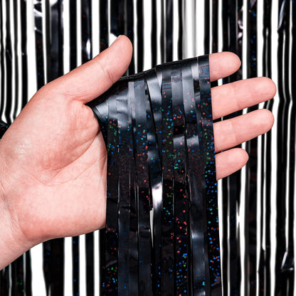 GREATRIL Iridescent Party Tinsel Fringe Backdrop Decorations - Holographic Foil Streamers Curtain for Mermaid/Under The Sea/Frozen/Ocean/Disco/Birthday Themed 3.2ft x 6.5ft - 2 PCS