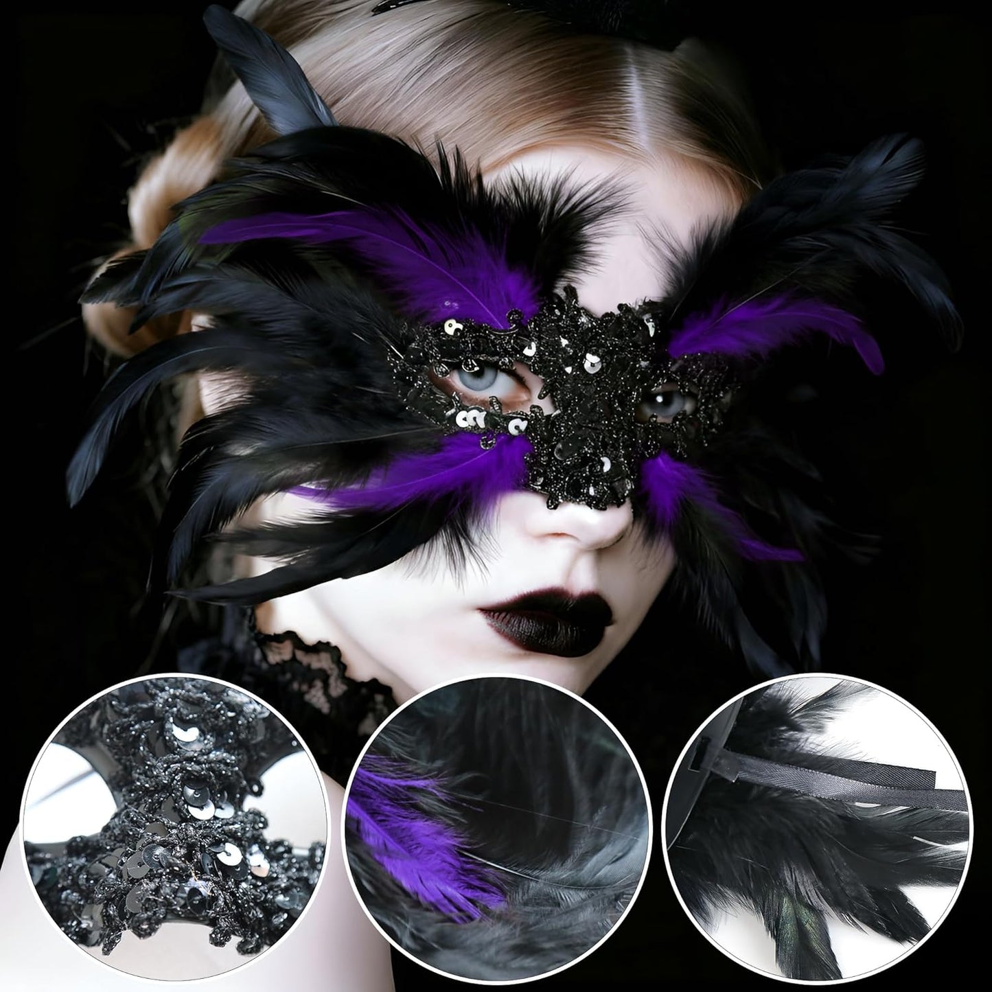 JEGERMIG Feather Carnival Mask Headwear Headpiece Halloween Showgirl Masquerade Cosplay Accessories for Women