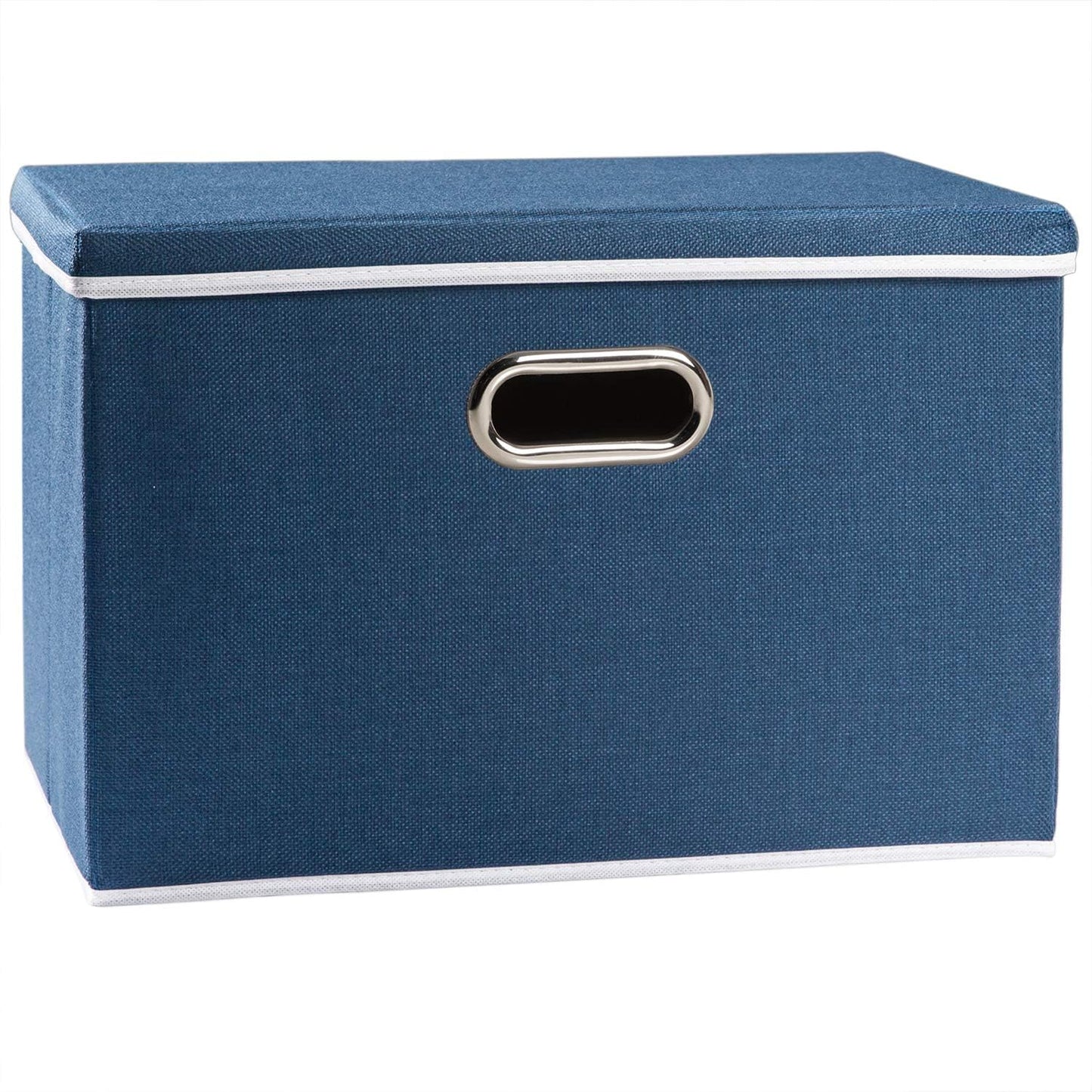 PRANDOM Large Foldable Storage Bin with Lid [1-Pack] Linen Fabric Decorative Storage Box Organizer Containers Basket Cube with Handles Divider for Bedroom Closet Office Living Room (17.7x11.8x11.8")