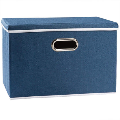 PRANDOM Large Foldable Storage Bin with Lid [1-Pack] Linen Fabric Decorative Storage Box Organizer Containers Basket Cube with Handles Divider for Bedroom Closet Office Living Room (17.7x11.8x11.8")