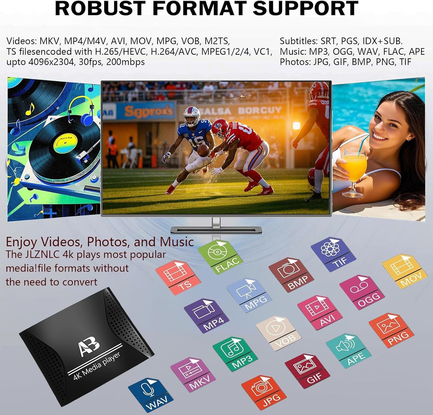 4K Ultra HD Digital Media Player for USB Drives and microSD Cards,Featuring HDMl and Analogy AV,Digital Signage,with Automatic Playback,Resume and Looping Capability for H.265 Videos,Music and Photos