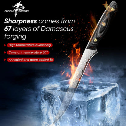 Purple Dragon Damascus Fish Fillet Knife - 7 inch Flexible Boning Knife with VG10 Core, Kitchen Slicing Knife with Full Tang Handle, Birthday Dad Mom Gift