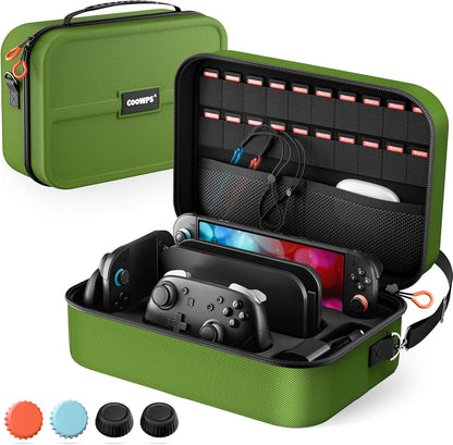 COOWPS Case for Nintendo Switch 2, Hard Shell Full Protection All-in-One Travel Case with 4pcs Thumb Grip Caps & 20 Game Card, Slots Soft Lining Carrying Case for Switch 2 Accessories Pro Controllers