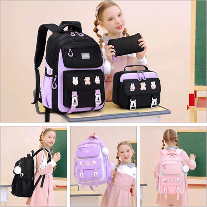 DIGOBAY Girls Backpack, School Backpack for Girls with Lunch Box Pencil Case Set for Teen Kids Girl Elementary Primary Middle High College School Bookbag with Cute Pins Pink