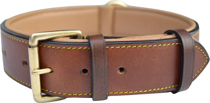 Soft Touch Collars Padded Leather Dog Collar, Large Brown - Genuine Real Leather, 24" Long x 1.5 Wide, Fits Neck Size 18" to 21" Inches