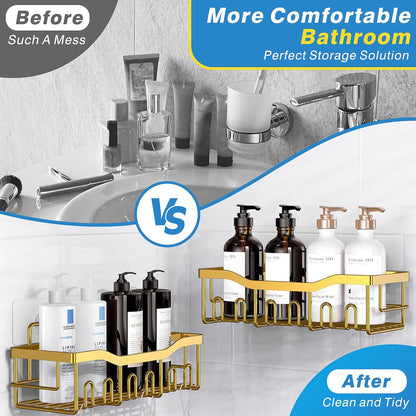 EUDELE 5-Pack Rustproof Stainless Steel Shower Caddy – No Drill Adhesive Bathroom Organizer with Large Capacity, Spacious Shower Shelves for Inside Shower, Kitchen & Home Decor Storage