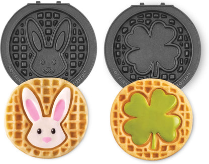DASH Multimaker Mini System Two 4” Nonstick Removable Waffle Plates (Bunny & Shamrock) - 2Pc Plate Pack Compatible with Dash MultiMaker Mini System, Nonstick Surface