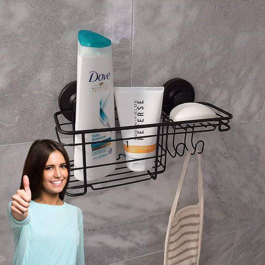 Gecko-Loc Suction Cup Shower Caddy Bath Organizer - Bathroom Storage Basket (Black, Combo)