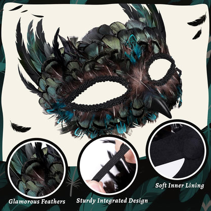 Masquerade Mask for Women/Men, Costume Feather Animal Mask Owl Bird Crow Halloween Mardi Gras Cosplay Party Raven Masque