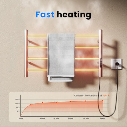 POPFLY Heated Towel Rack, Wall Mounted Electric Hot Towel Warmer, 4-Bar 304 Stainless Steel Small Heated Towel Warmer Rack for Bathroom with Timer and Temperature Control, Brushed